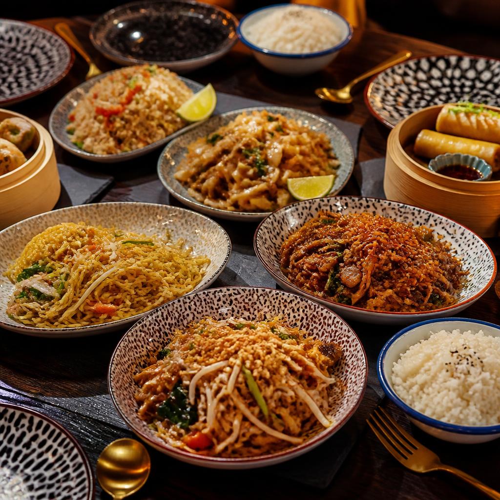 Noodles and rice plates